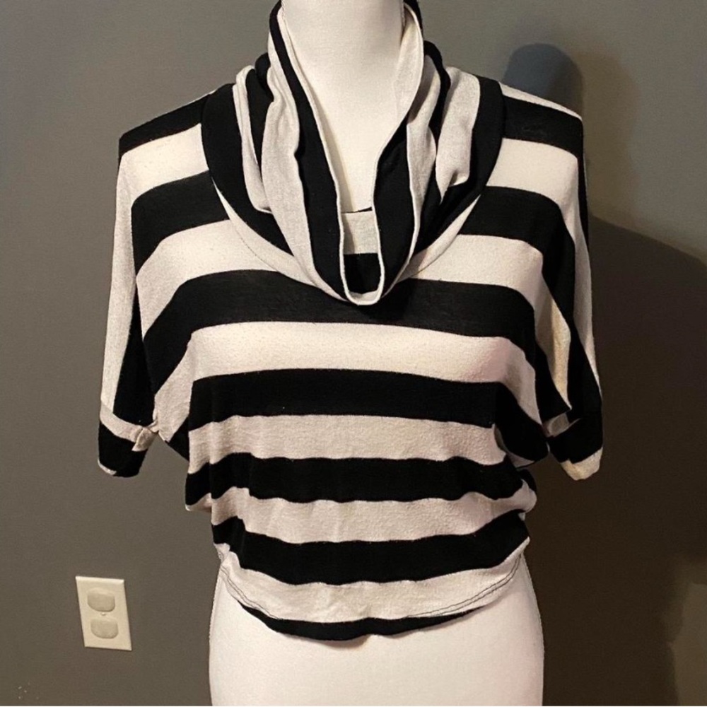Pretty Good Black and White Striped Cowl Neck Sweater